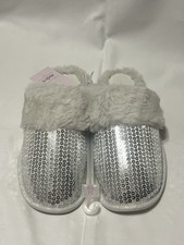 Auden Women's Faux Fur Lined Slip-On Slippers Sequin White/Silver 7/8 M