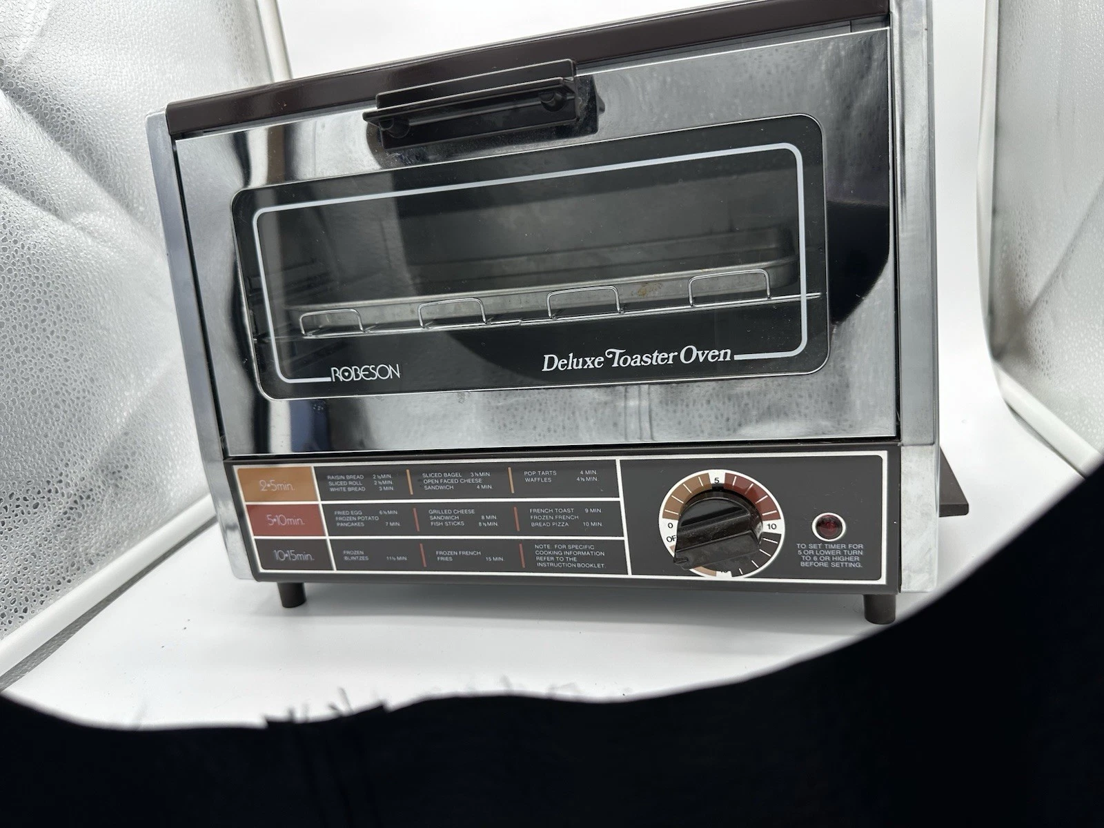 Robeson Deluxe Toaster Oven Vintage Chrome 800W Model 03-1803-59 Brown Silver