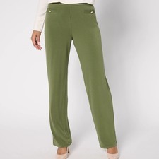 Susan Graver Size 2X Olive Vine Liquid Knit Straight Leg Pants w/ Button Detail