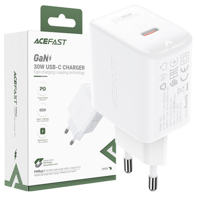 Acefast GaN USB Typ-C 30W Wandladegerät, PD, QC 3.0, AFC, FCP Weiß (A21 Weiß)