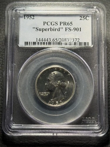 1952 Washington Quarter.  FS-901 "SuperBird" PCGS PR65
