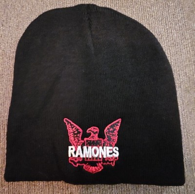 RAMONES Official Red Eagle Embroidered Logo Black Beanie Hat Cap Vintage RARE! 