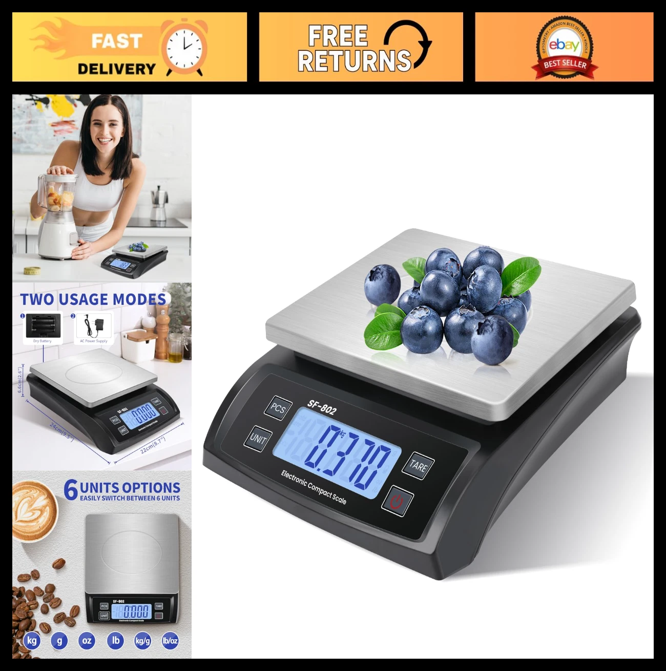Large Digital Kitchen Scale 30kg/66lb Food Scale for Baking & Cooking, LCD Displ