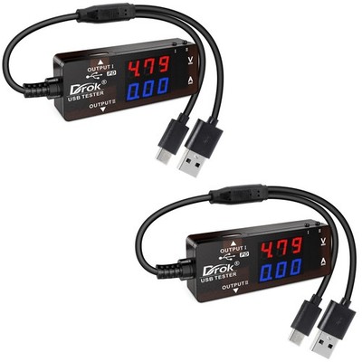 USB Tester Multimeter Dual Ports PD QC 3.0 Color LED Display Battery Monitor