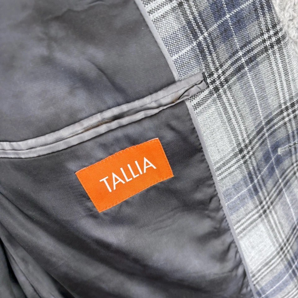 Tallia Blazer Mens 46R Blue Plaid Wool Blend Windowpane Sport Coat Jacket - Image 4 of 4