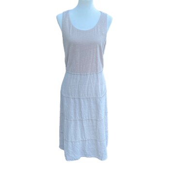 J Jill 100% linen sleeveless round collar casual tank dress Khaki color  size med