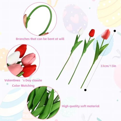 30 Stck. gemischte Farben Tulpen künstliche Blumen - 13 Zoll Höhe in 6 verschiedenen Farben - Bild 4 von 7