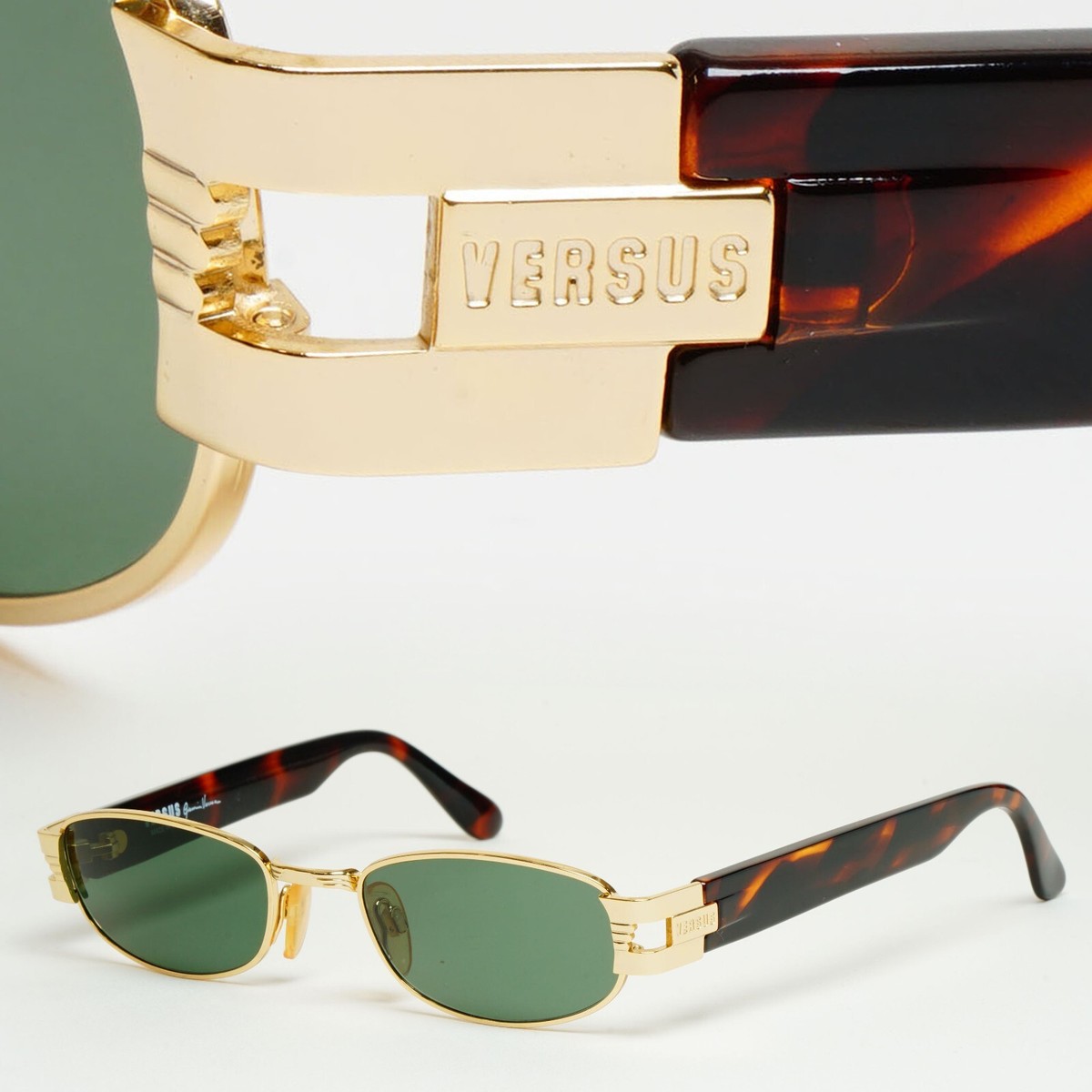 Versus Sunglasses 1996 by Gianni Versace Vintage Gold Green MOD