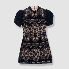 $390 Alice McCall Women's Black Velvet Puff-Sleeve Mini Sheath Dress Size XS/S