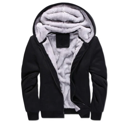 Men's Sherpa Lined Hoodie - Thick Heavyweight Zip Up Jacket With Pockets, Warm Fleece Inside, Casual Winter Coat