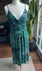 BODEN Navy Blue/Green Print Jersey Knee Length Sleeveless Dress Wrap Top Sz 12R