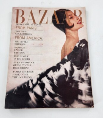 Vintage HARPER'S BAZAAR Magazine March 1961 Cover by FAURER PARIS