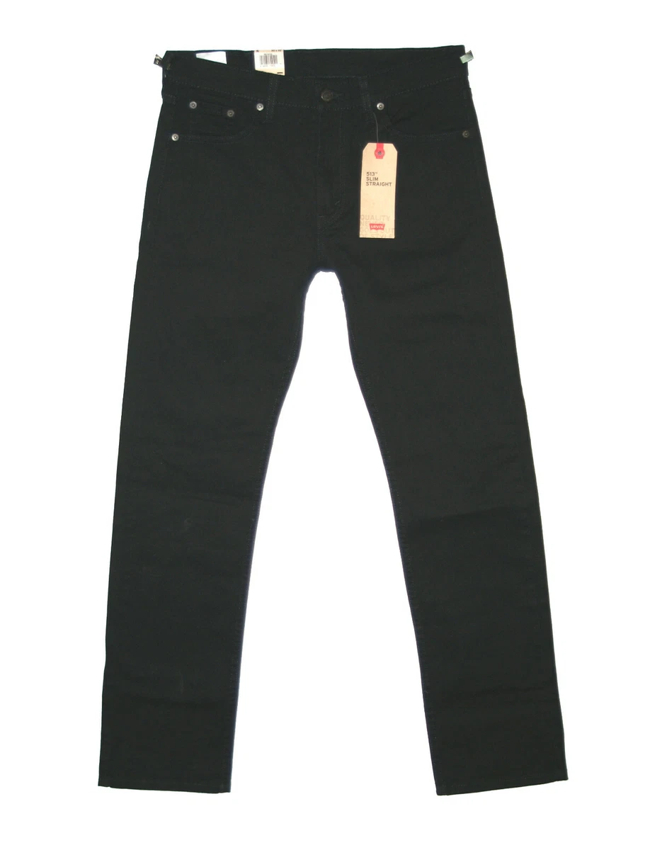 69.50 LEVI S 513 SLIM STRAIGHT JET BLACK STRETCH DENIM JEANS W30