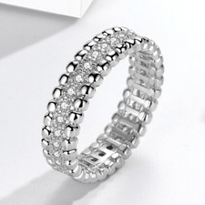 5.4mm full of Zircon CZ Band Women's White Gold Filled Engagement Ring Size 4-9