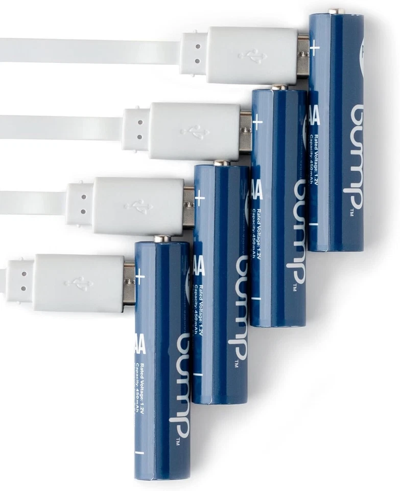 Paquete de 10 pilas recargables Bump AAA USB-C NiMH 1,2 V 450 mAh con cable tipo C Foto 2 de 4