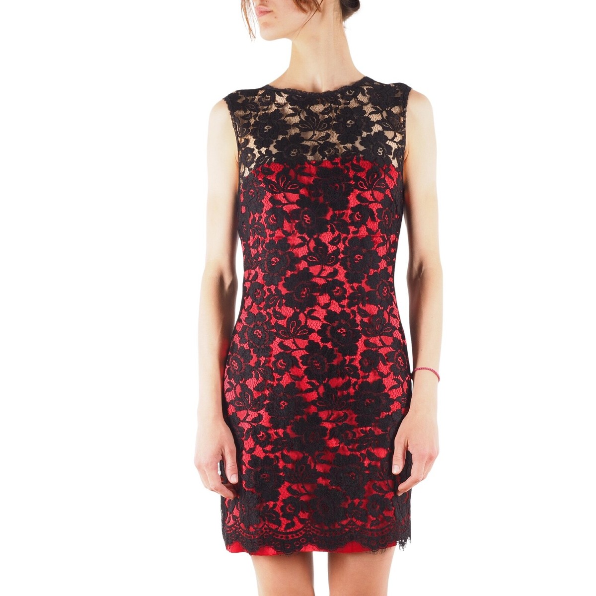 Dolce & Gabbana Women's Red Black Lace Floral Sheath Mini Dress Size IT 42  US 6