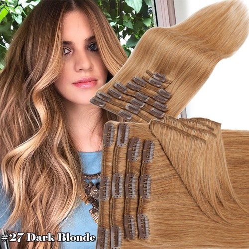 CLEARANCE 100% Human Hair Clip in Remy Hair Extensions Full Head 8PCS Blonde - Picture 19 of 38