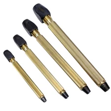BRASS PIN VISE SET of 4 - 9cm, 10cm, 11 cm, 12cm  LONG w/2 COLLETS ROUND NUT 