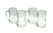 Bud King of Beers clear Mug glass stein with raised logo on both sides set of 4