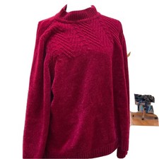 Alfred Dunner Red Long Sleeve Chenille Pullover Sweater Size Large Free Ship