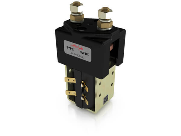 Contactor solenoide de acción simple Albright SW180-4 200 amperios 24V DC, continuo.