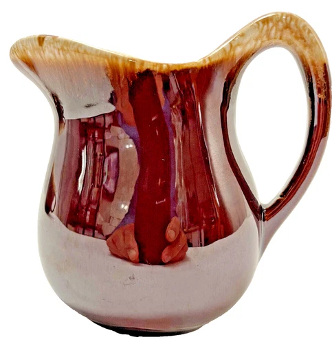 McCoy Pottery Creamer Syrup Small 5" 14 Ounce Pitcher Brown Drip Glaze USA