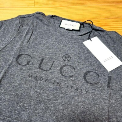 GUCCI T-Shirt men Size S Gray Cotton Print logo U-neck | eBay