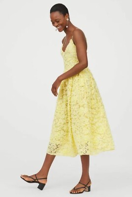 H&M Flower 3D Appliques Yellow Prom Party Races Midi Dress