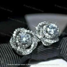 2.50Ct Lab Created Diamond Flower Stud Women's Earrings 14K White Gold Finish