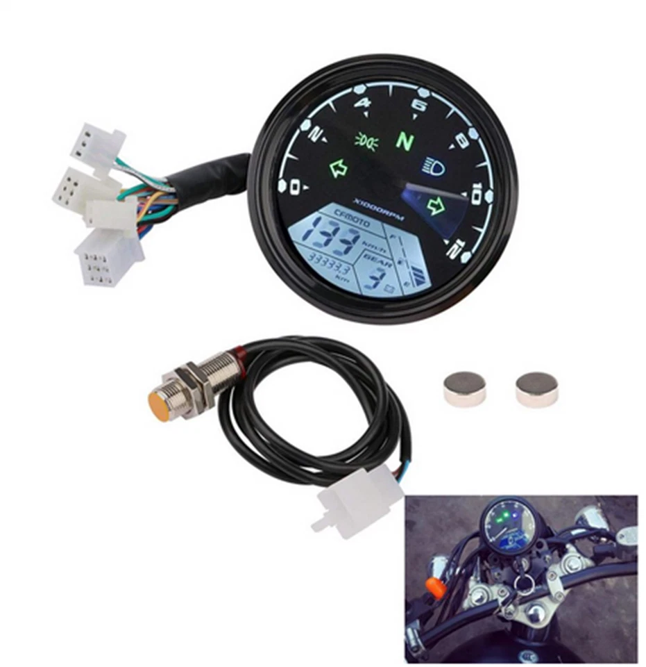 Velocímetro digital LCD para motocicleta odómetro 199KM/H 12000RPM calibre con sensor Foto 2 de 4