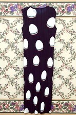 Issey Miyake Pleats Please Inspired Black Polka Dots Patterned Long Slim Dress