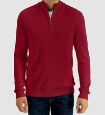 Club Room Men's Quarter Zip Textured Cotton Sweater Anthem Red Size S