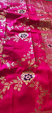 Women  s Traditional Pink  Gold Woven Silk Sari/Saree One Size M-01
