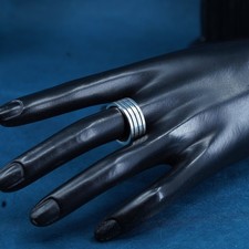 Size 7.75, Mexican Sterling 925 silver handmade ribbed ring, wide ribbed band