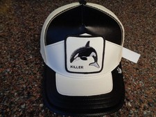 Goorin Bros Moto Killer Trucker Hat Orca Whale Black Leather Crown The Farm NWT