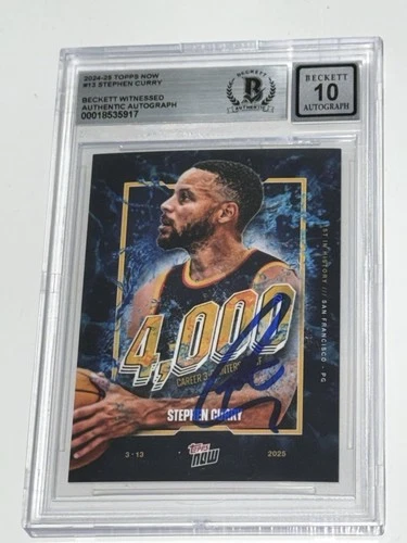 2025 Topps Now #13 Signed Stephen Curry 4000 Career 3 Pointers BAS (BGS 10 AUTO)
