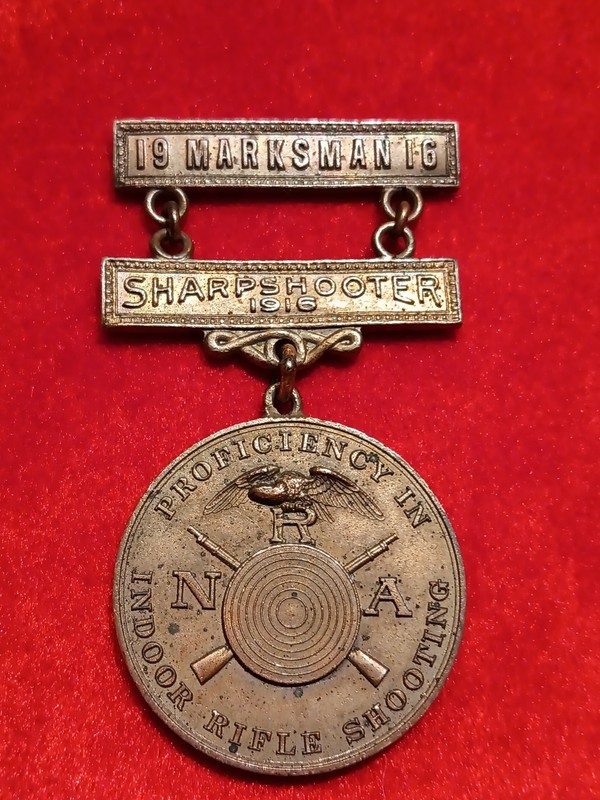 Orig 1916 NRA Marksman & Sharpshooter Bronze Medal maker marked nice medal