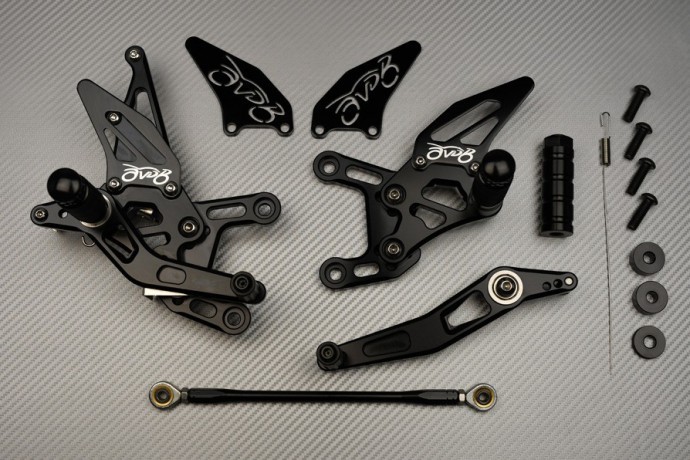 Platines racing noires Yamaha R1 2012-2014 avec repose-pieds réglables antidérapants