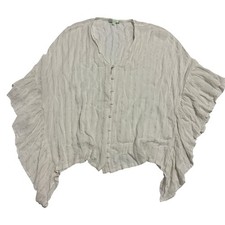 Jade Melody Tam Ivory Silver Metallic Stripe Ruffle Sleeve Blouse Sz S/M