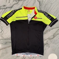 Castelli Cycling Jersey Mens L Full Zip Short Sleeve Neon Yellow Black