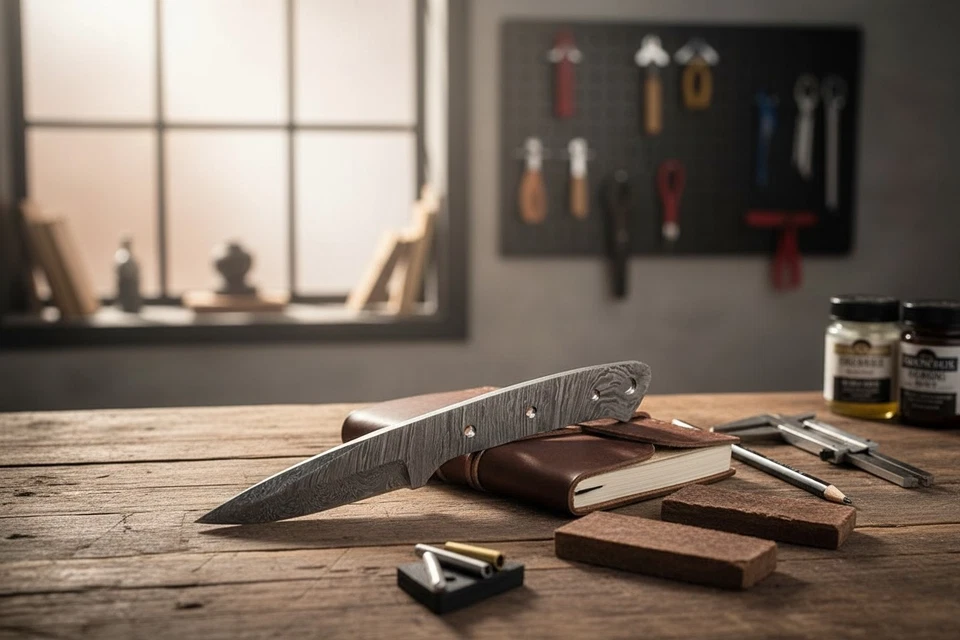 SHARD Hand Forged Damascus Steel Knife Blank DIY Making Kit w/ Sheath Drop Point - Image 3 of 4