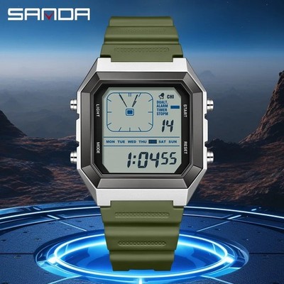 SANDA Men's Digital Sports Watch Waterproof Luminous Chronograph Silicone