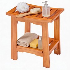 Wooden Shower Bench, 14" Waterproof Shower Stool for Inside Shower, 250 LBS C...