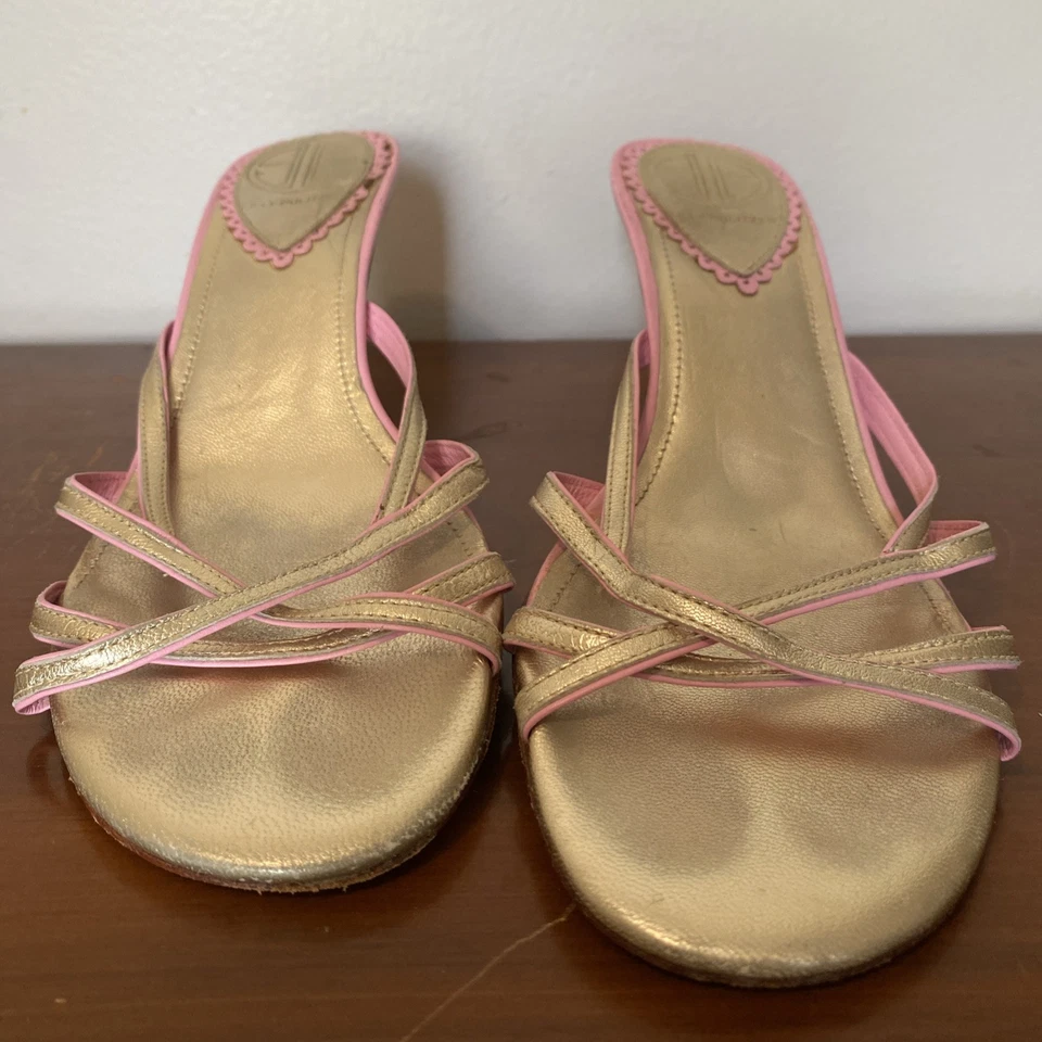 Tacones Lilly Pulitzer Via Palm Beach dorados con correas talla 7,5 Foto 2 de 4