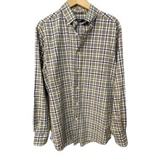 Cremieux Plaid Button Down Shirt Medium Men  s 100 Cotton Twill Khaki Multi