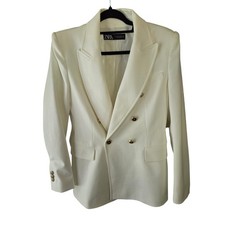 Zara Cream Double Breasted Blazer Jacket Gold Buttons Monochrome Quiet Luxury