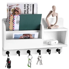 Key Holder Wall Mount Key And Mail Holder For Wall W/ Key Hook And Double Shelf