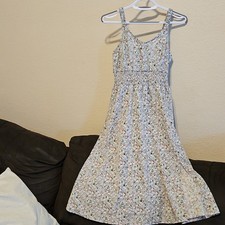 SHEIN Light Blue Floral Smocked Sleeveless Scoop Neck Midi Dress Size S