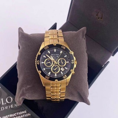 New Bulova Marine Star 98B406 Black Dial Men's Chronograph Quartz Watch 41.5mm