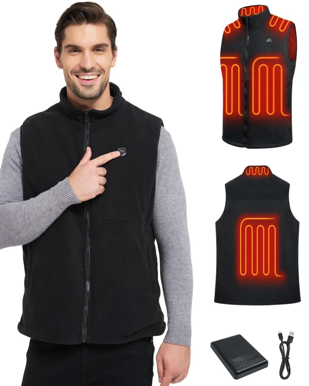 Mens Fleece Heated Gilet with 10000mah Power Bank - Large (HC98)